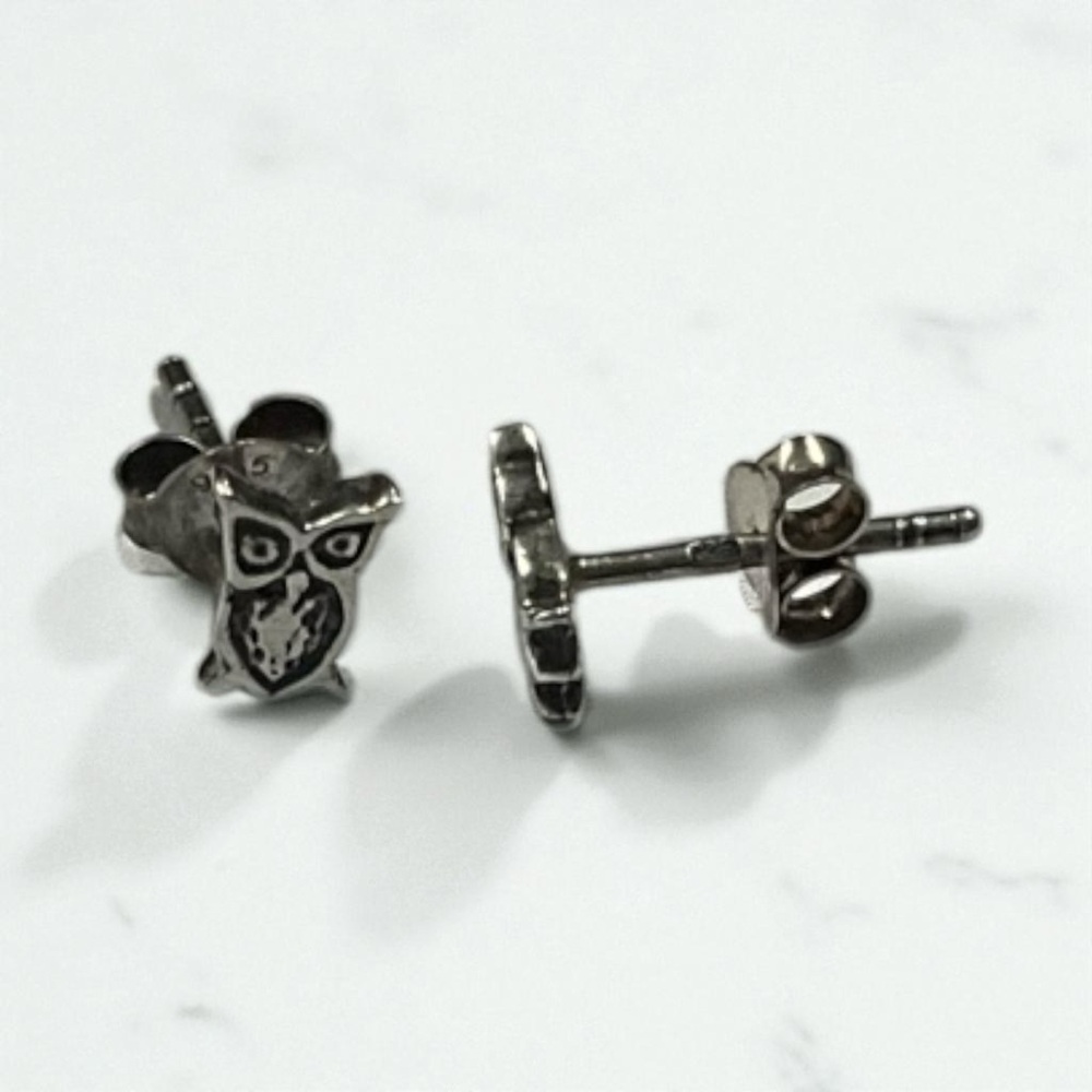 925 Sterling Silver Owl Stud Post Earrings